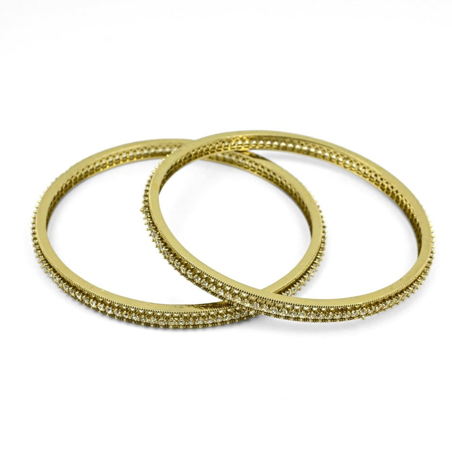 Mehendi Plated CZ Diamond Micro - Pave Slim Bangles (Pack of 2) - Opal Touch