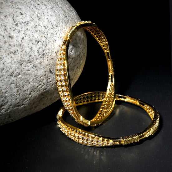Mehendi Plated CZ Diamond Studded Bangles (Pack of 2) - Opal Touch