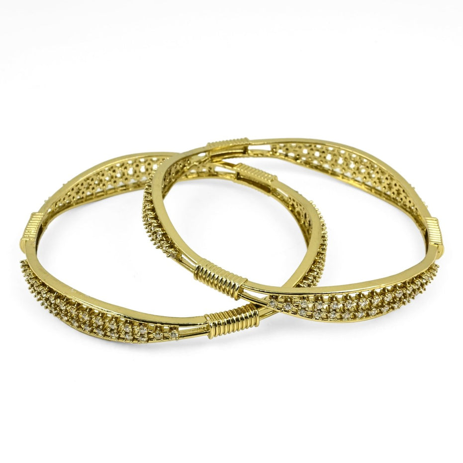 Mehendi Plated CZ Diamond Studded Bangles (Pack of 2) - Opal Touch