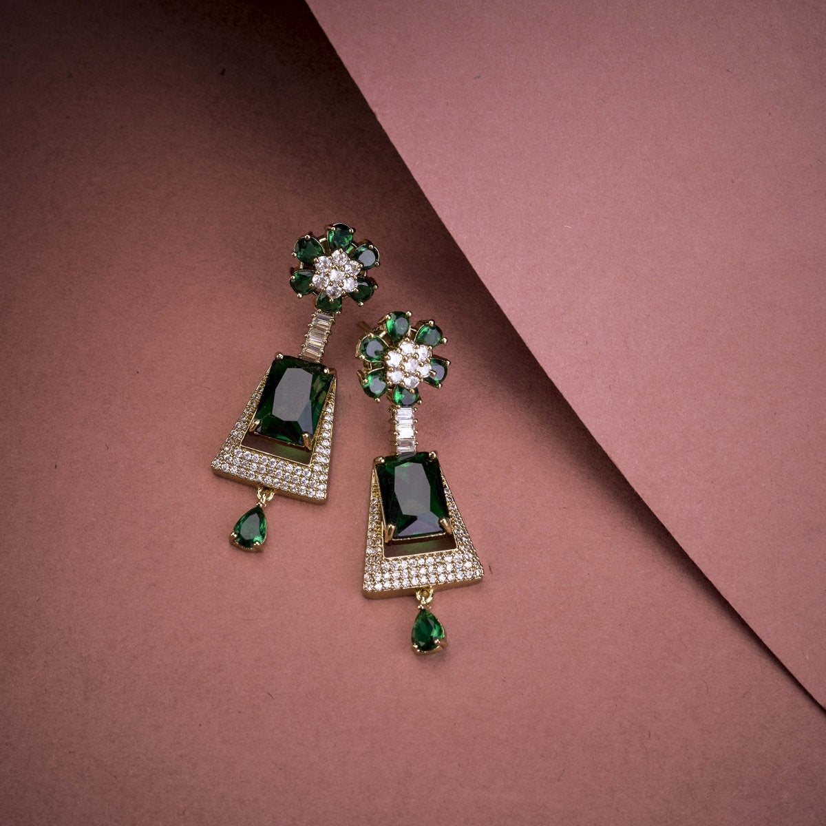Mehendi Plated Dangle Earrings with Crystal Work - Opal Touch