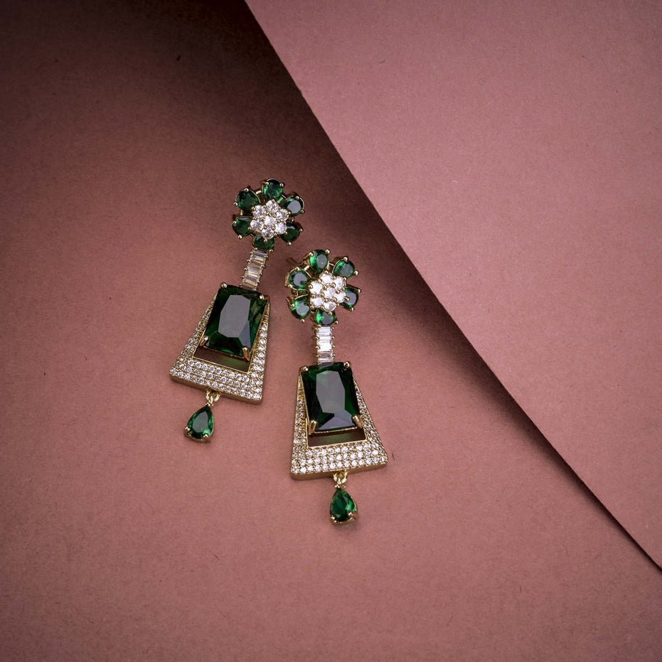Mehendi Plated Dangle Earrings with Crystal Work - Opal Touch