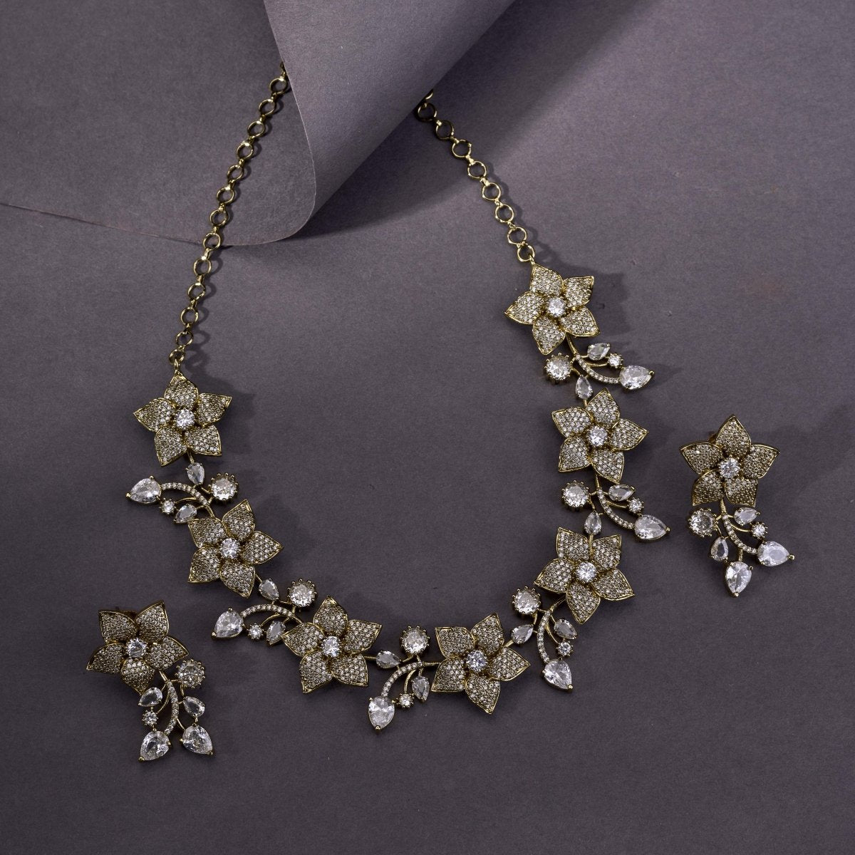 Mehendi Plated Floral Necklace Set - Opal Touch