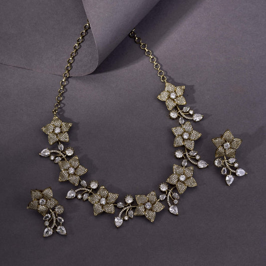 Mehendi Plated Floral Necklace Set - Opal Touch
