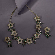 Mehendi Plated Floral Necklace Set - Opal Touch