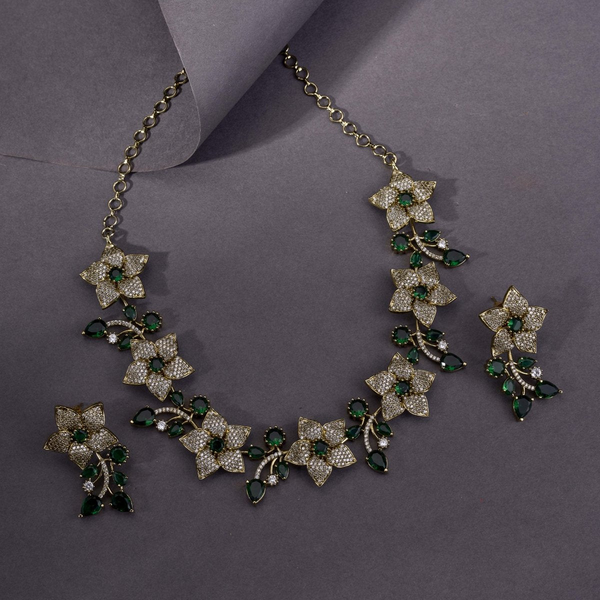 Mehendi Plated Floral Necklace Set - Opal Touch