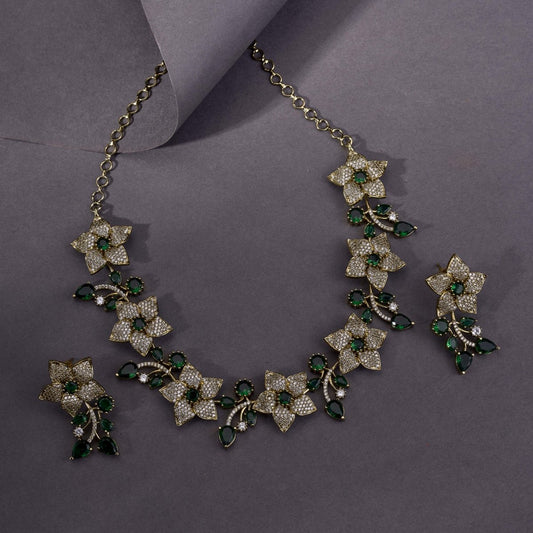 Mehendi Plated Floral Necklace Set - Opal Touch