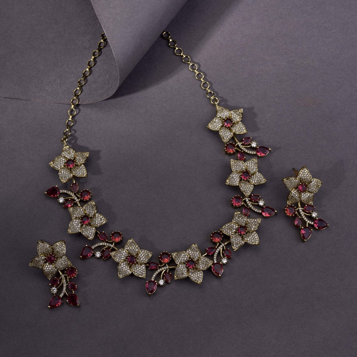 Mehendi Plated Floral Necklace Set - Opal Touch