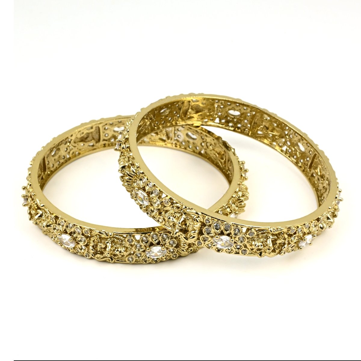 Mehendi Plated Kundan Meena Floral Stone Bangles (Pack of 2) - Opal Touch