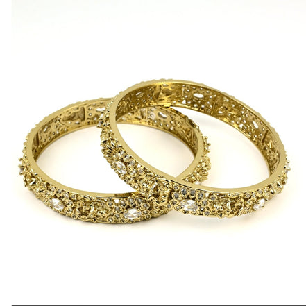 Mehendi Plated Kundan Meena Floral Stone Bangles (Pack of 2) - Opal Touch