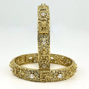 Mehendi Plated Kundan Meena Floral Stone Bangles (Pack of 2) - Opal Touch
