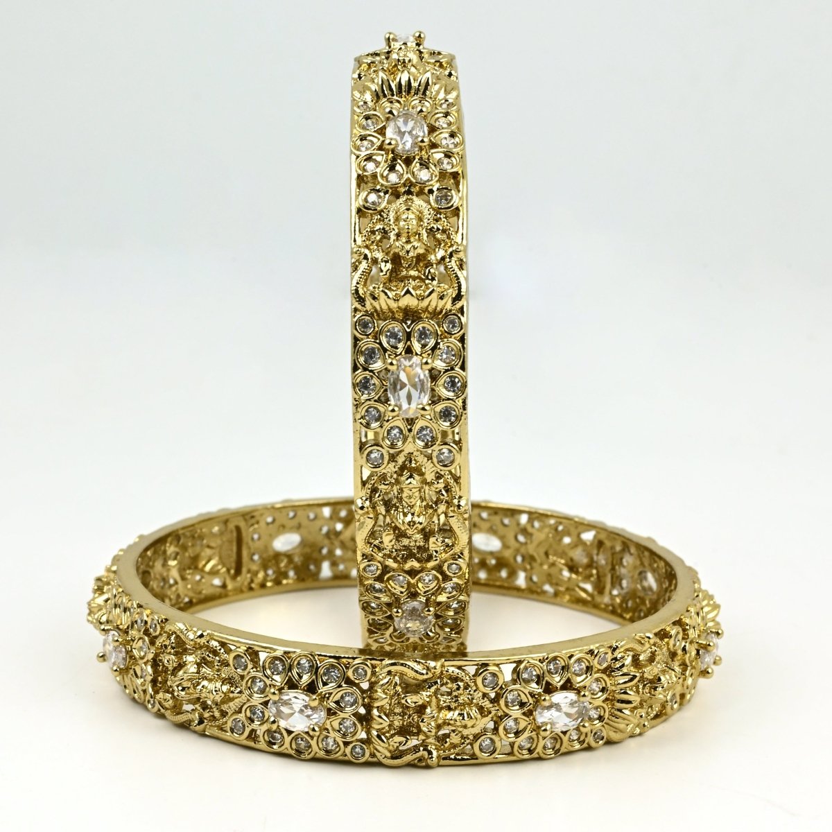 Mehendi Plated Kundan Meena Floral Stone Bangles (Pack of 2) - Opal Touch