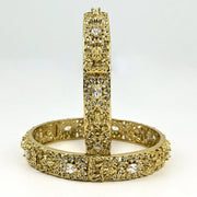 Mehendi Plated Kundan Meena Floral Stone Bangles (Pack of 2) - Opal Touch