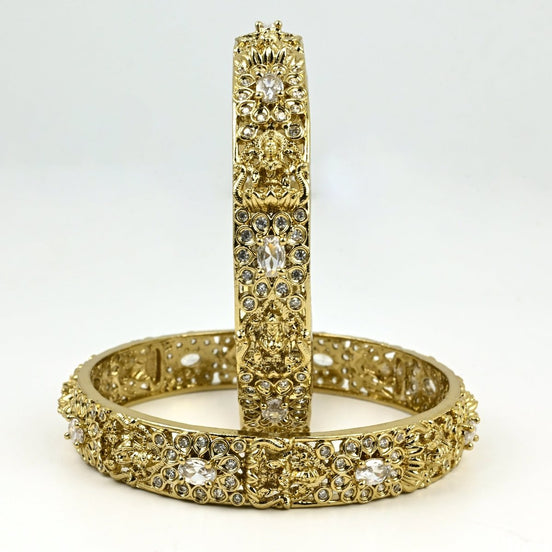 Mehendi Plated Kundan Meena Floral Stone Bangles (Pack of 2) - Opal Touch