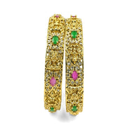 Mehendi Plated Kundan Meena Floral Stone Bangles (Pack of 2) - Opal Touch