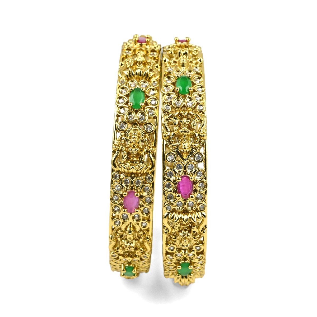 Mehendi Plated Kundan Meena Floral Stone Bangles (Pack of 2) - Opal Touch