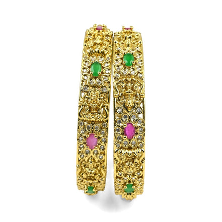 Mehendi Plated Kundan Meena Floral Stone Bangles (Pack of 2) - Opal Touch