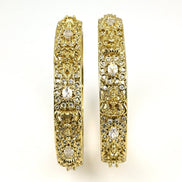 Mehendi Plated Kundan Meena Floral Stone Bangles (Pack of 2) - Opal Touch