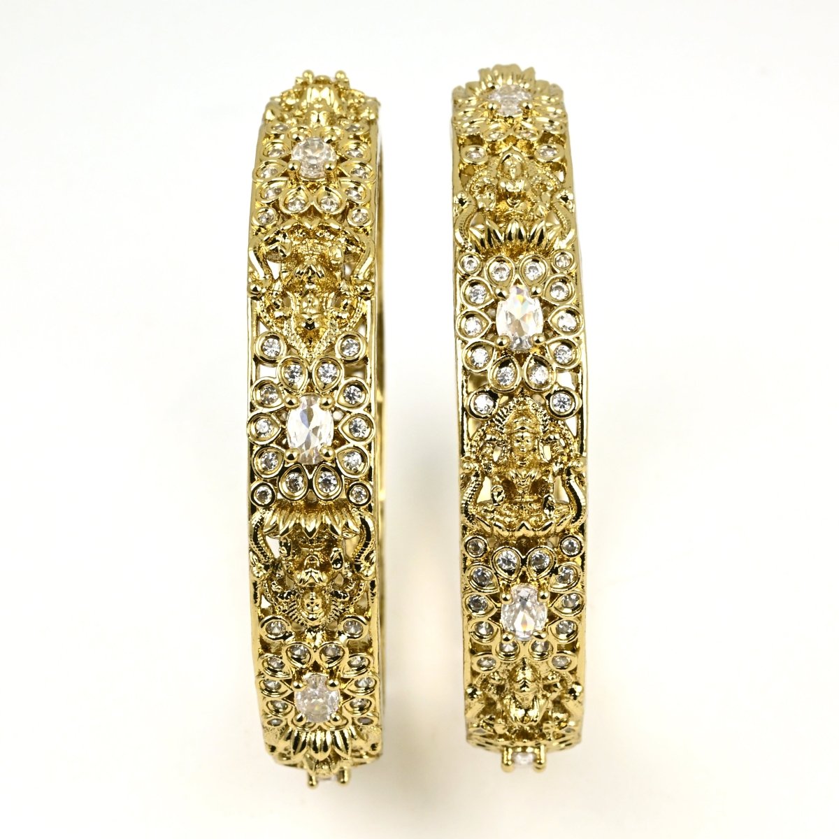 Mehendi Plated Kundan Meena Floral Stone Bangles (Pack of 2) - Opal Touch