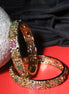 Mehendi Plated Kundan Meena Floral Stone Bangles (Pack of 2) - Opal Touch
