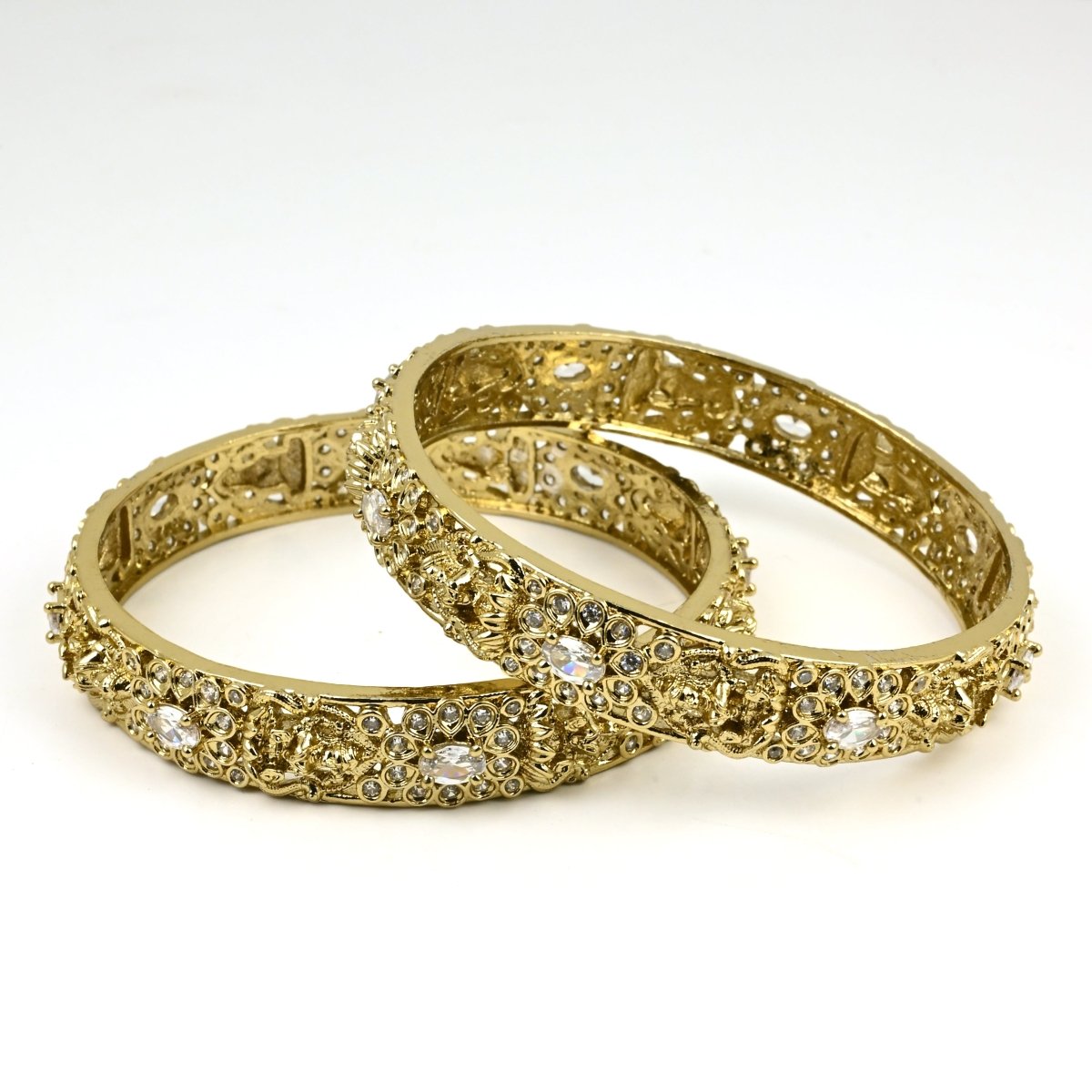 Mehendi Plated Kundan Meena Floral Stone Bangles (Pack of 2) - Opal Touch