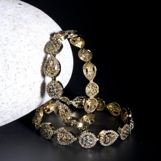 Mehendi Plated Traditional Kundan Bangles (Pack of 2) - Opal Touch