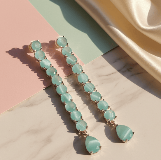Mint Green Rose Gold Earrings - Opal Touch