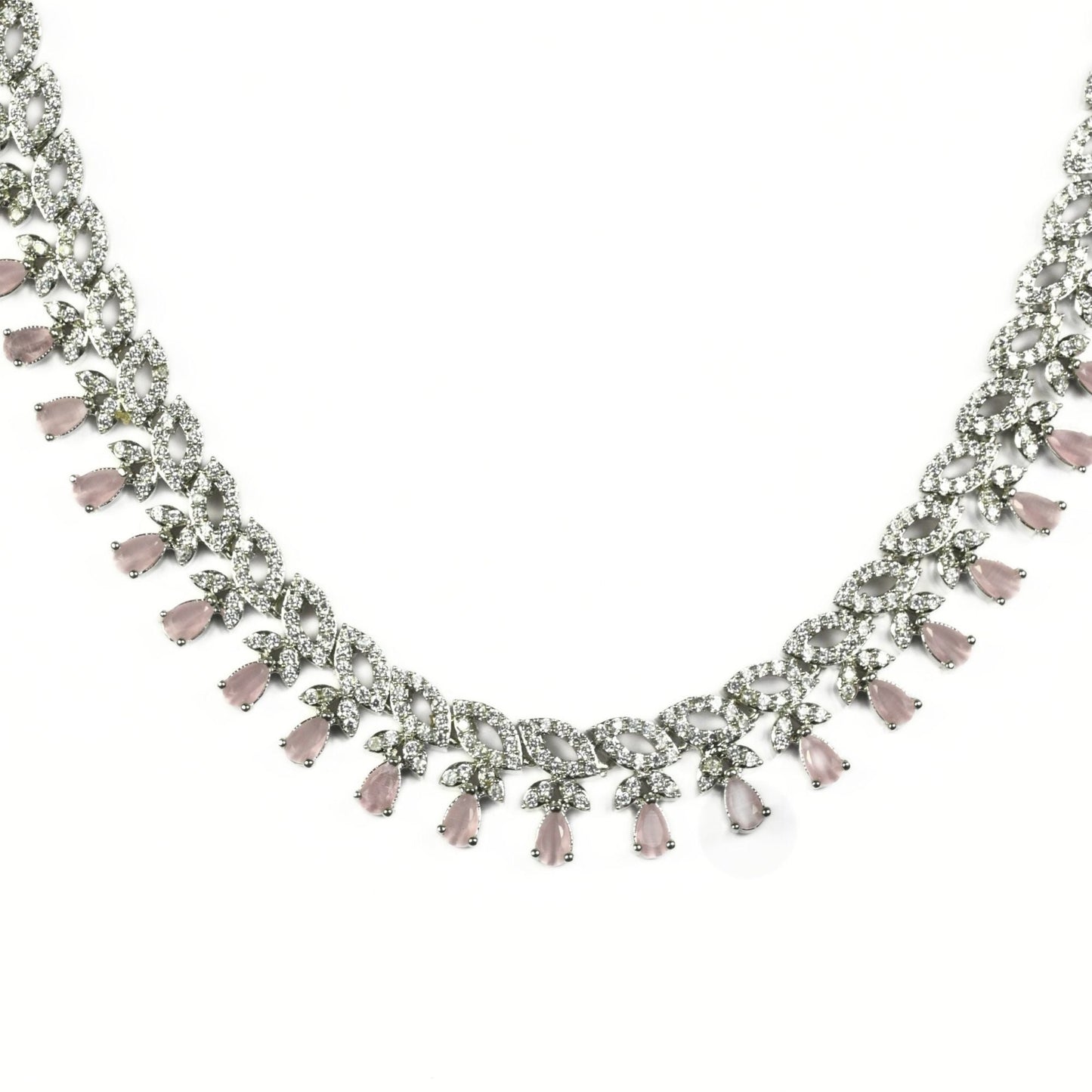 Necklace - Mint Pink Rhodium Plated Necklace - Opal Touch
