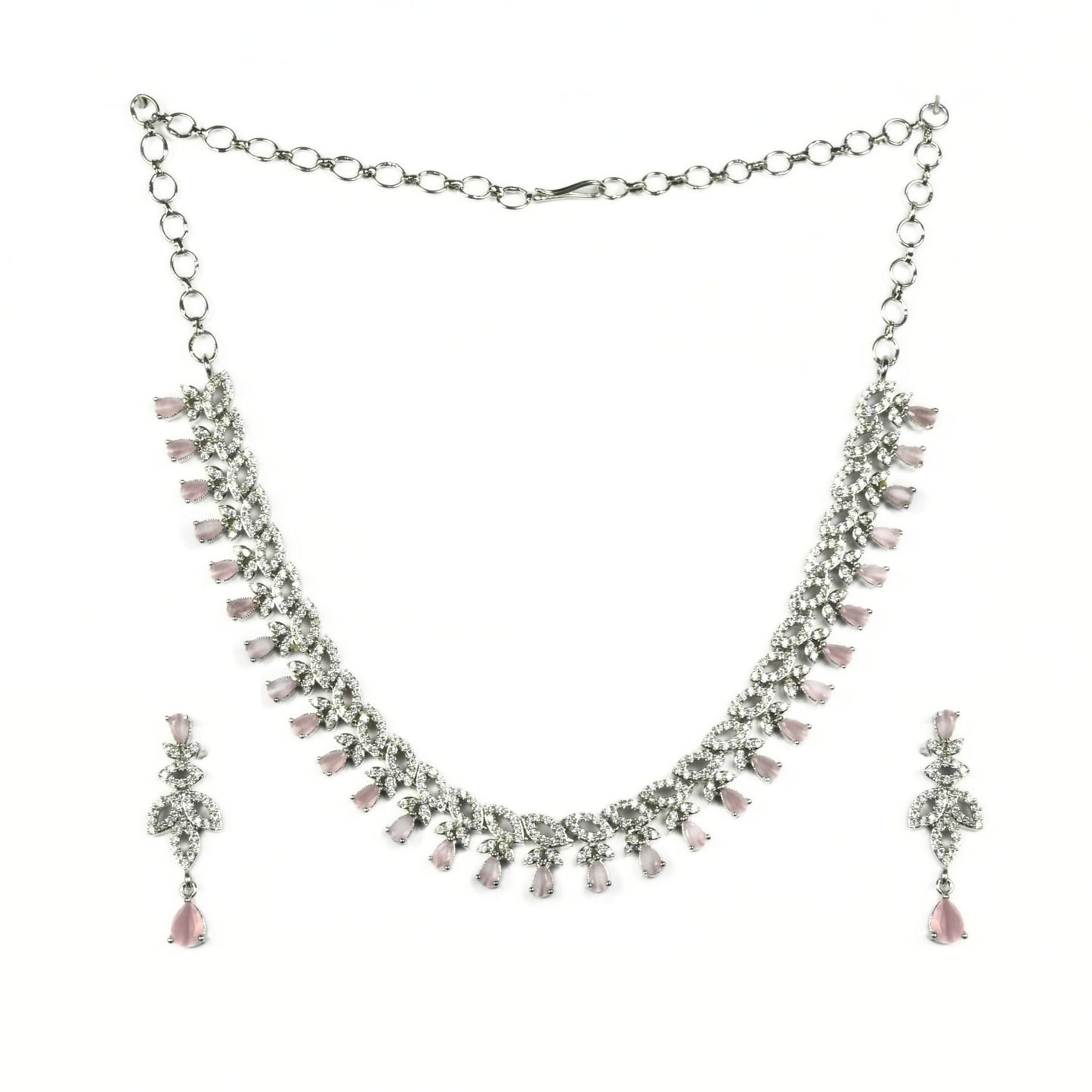 Necklace - Mint Pink Rhodium Plated Necklace - Opal Touch