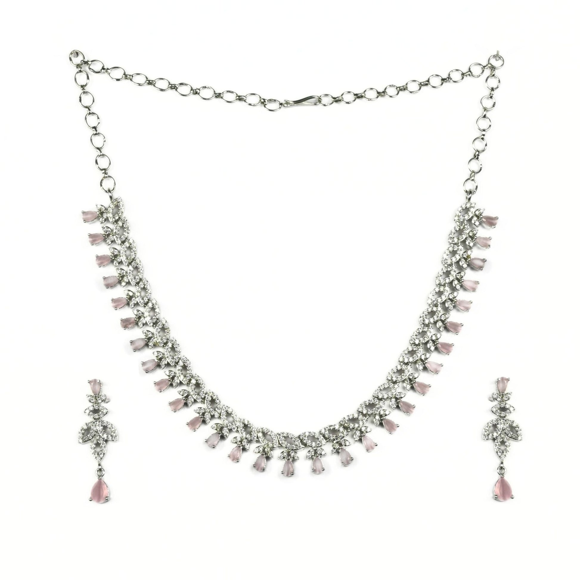 Necklace - Mint Pink Rhodium Plated Necklace - Opal Touch
