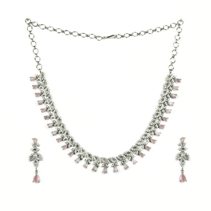 Necklace - Mint Pink Rhodium Plated Necklace - Opal Touch