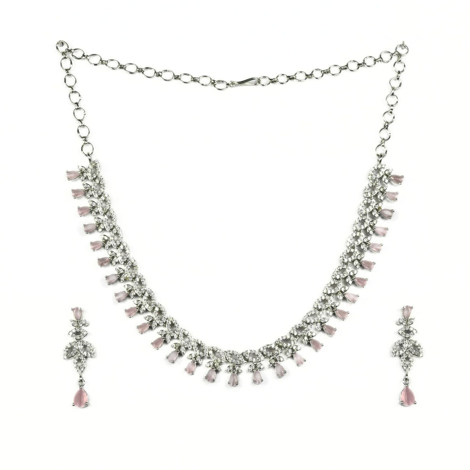 Necklace - Mint Pink Rhodium Plated Necklace - Opal Touch