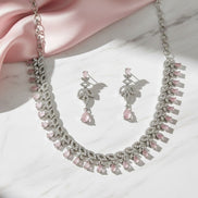Mint Pink Rhodium Plated Necklace - Opal Touch