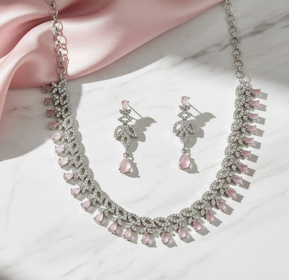 Mint Pink Rhodium Plated Necklace - Opal Touch