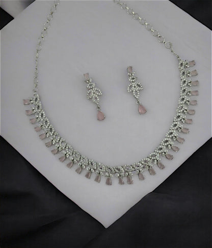 Necklace - Mint Pink Rhodium Plated Necklace - Opal Touch