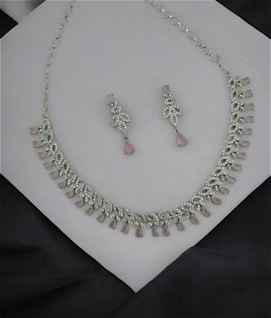 Necklace - Mint Pink Rhodium Plated Necklace - Opal Touch