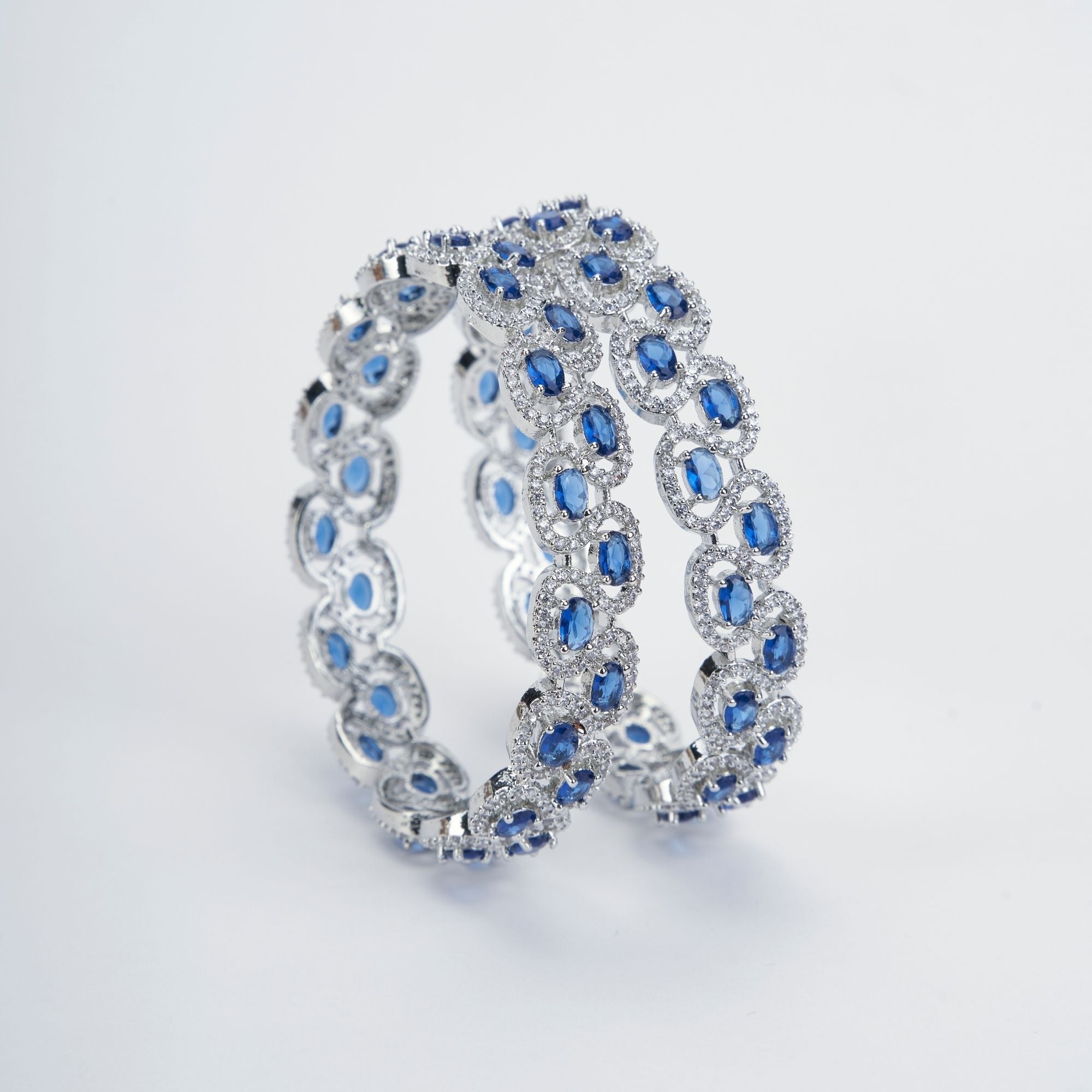 Bangles - Minty Fresh Rhodium Bangles Set (Pack of 2) Blue - White - Opal Touch