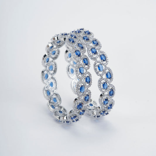 Bangles - Minty Fresh Rhodium Bangles Set (Pack of 2) Blue - White - Opal Touch