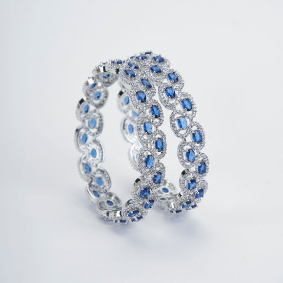 Bangles - Minty Fresh Rhodium Bangles Set (Pack of 2) Blue - White - Opal Touch