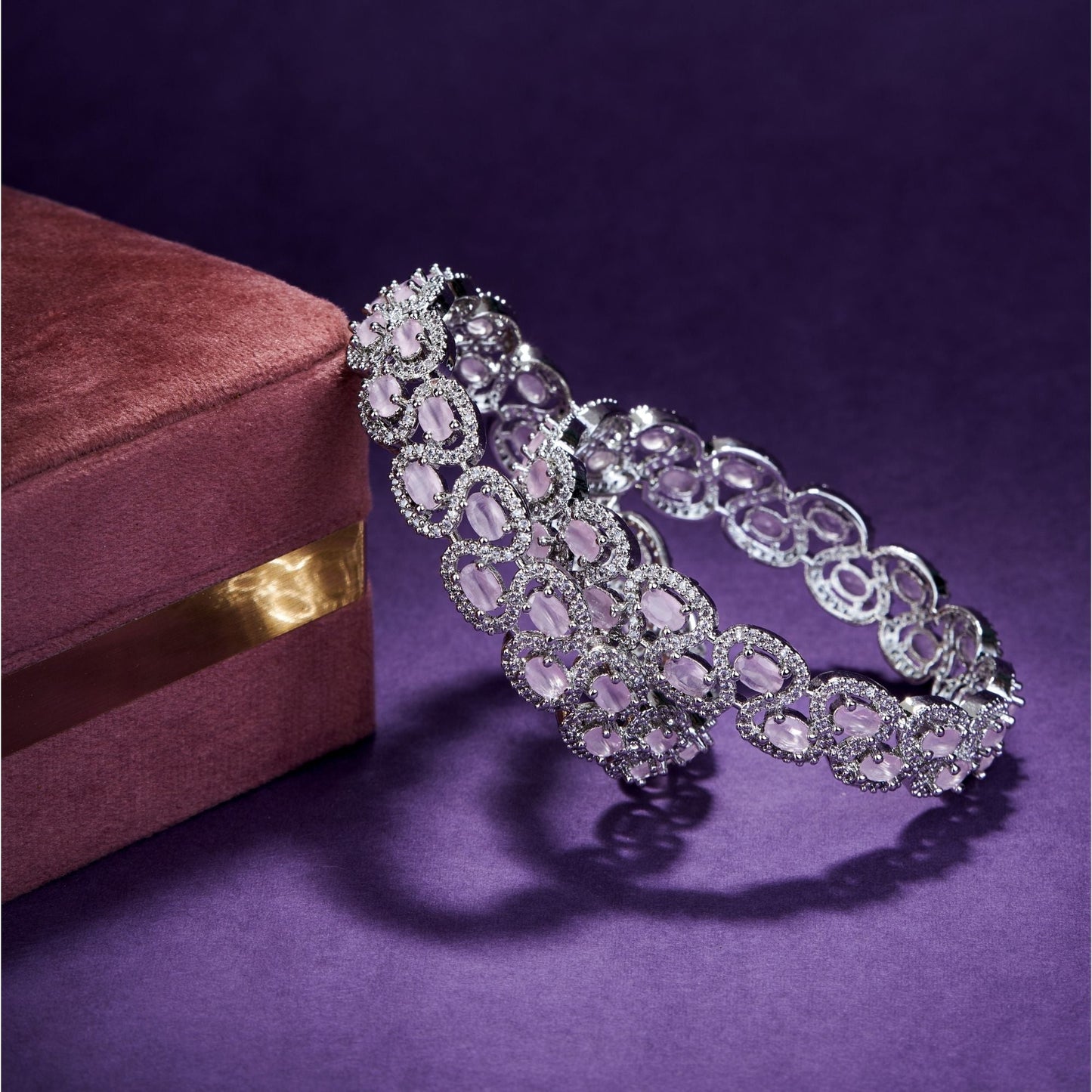 Bangles - Minty Fresh Rhodium Bangles Set (Pack of 2) Mint Pink - Opal Touch