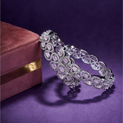 Bangles - Minty Fresh Rhodium Bangles Set (Pack of 2) Mint Pink - Opal Touch