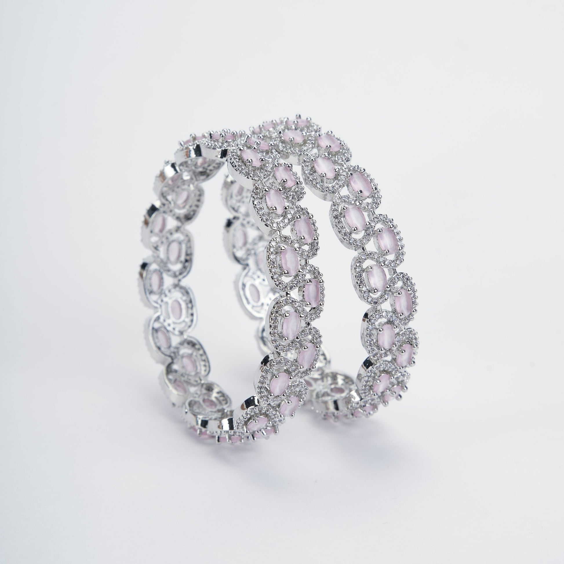 Bangles - Minty Fresh Rhodium Bangles Set (Pack of 2) Mint Pink - Opal Touch