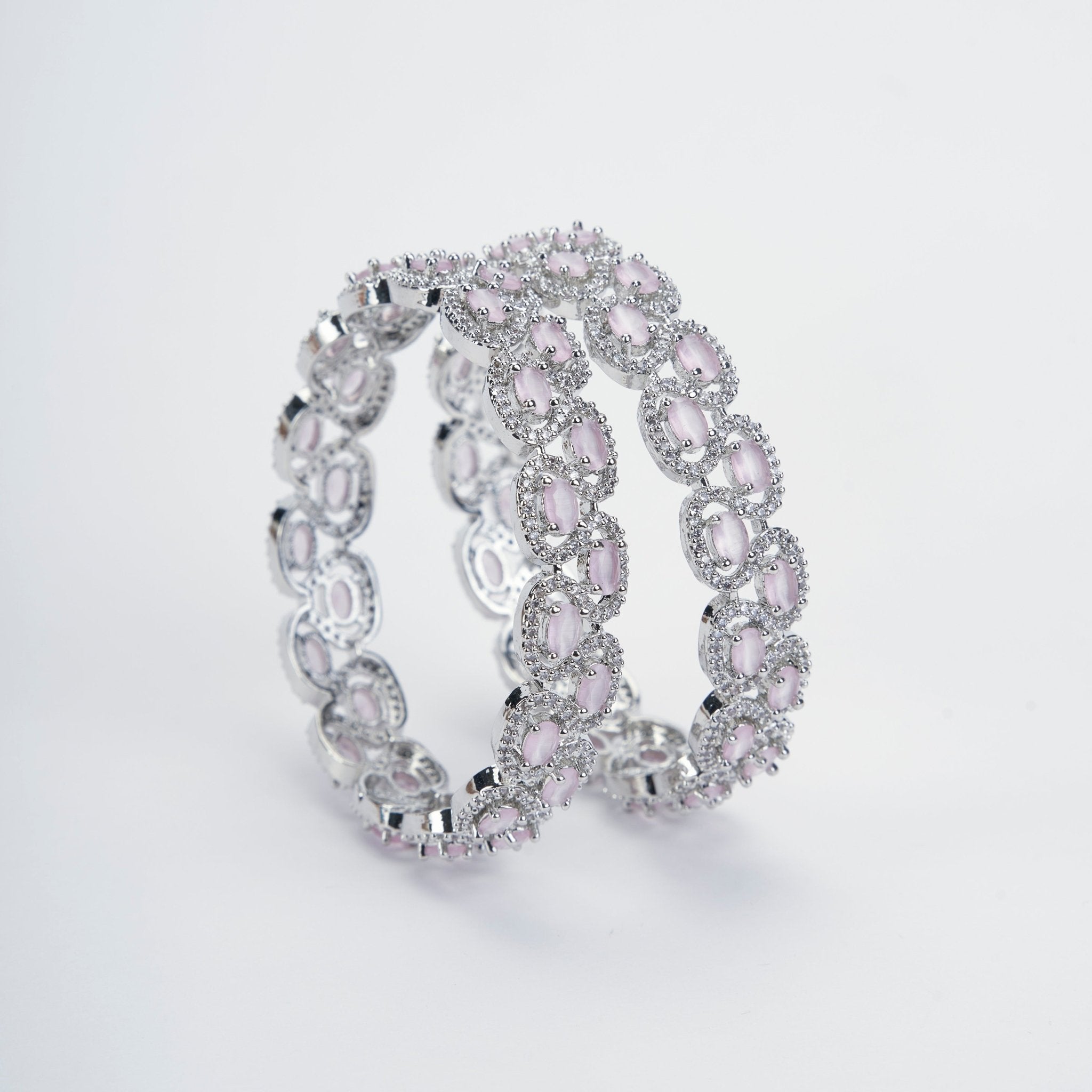 Bangles - Minty Fresh Rhodium Bangles Set (Pack of 2) Mint Pink - Opal Touch
