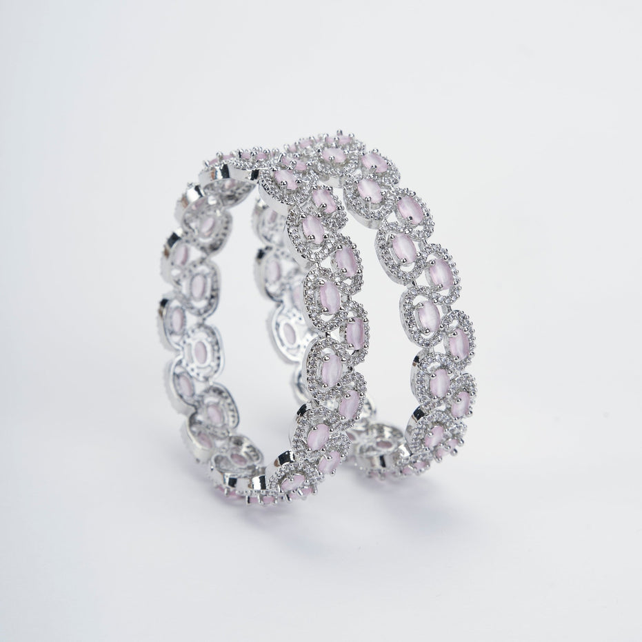 Bangles - Minty Fresh Rhodium Bangles Set (Pack of 2) Mint Pink - Opal Touch