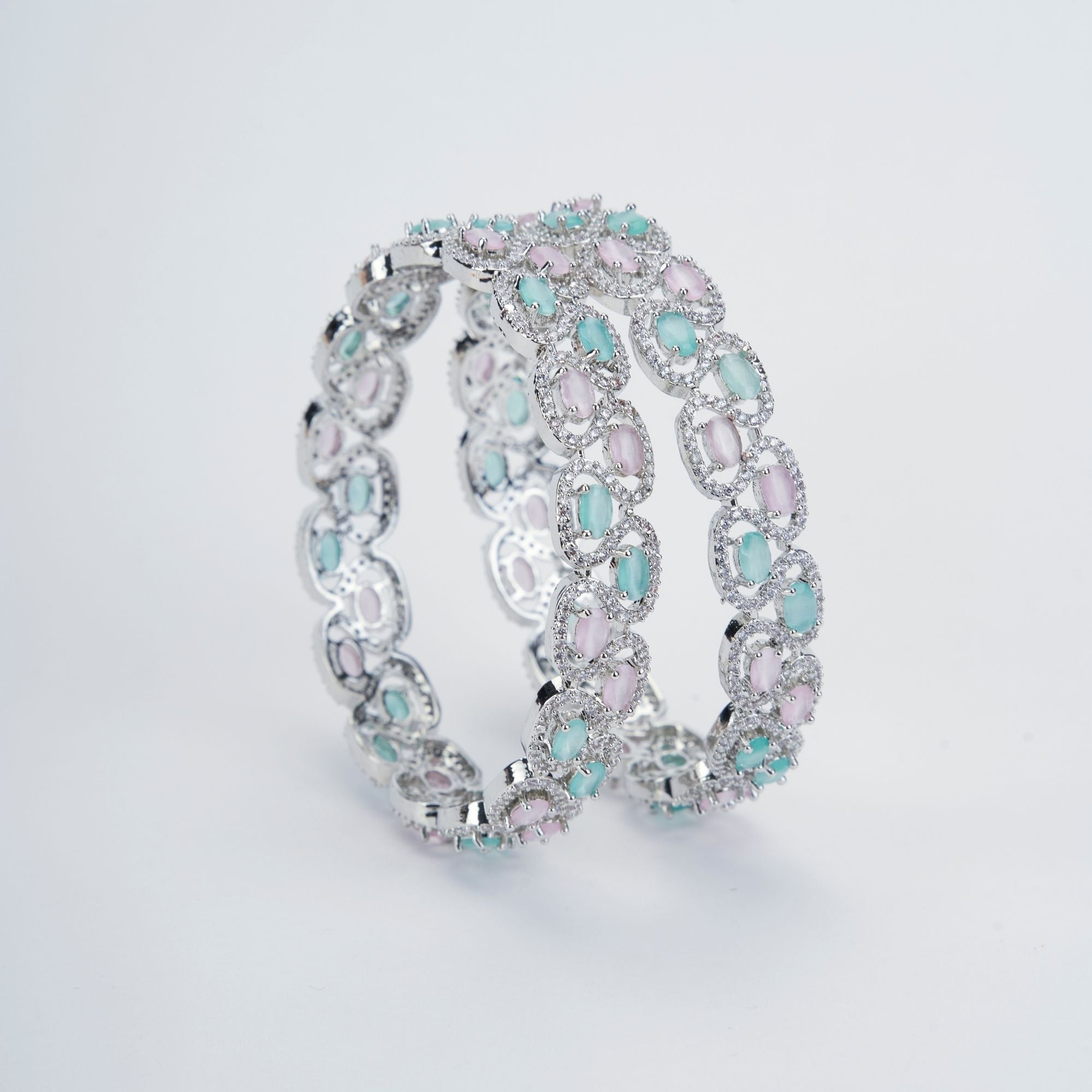 Bangles - Minty Fresh Rhodium Bangles Set (Pack of 2) Multicolor - Opal Touch