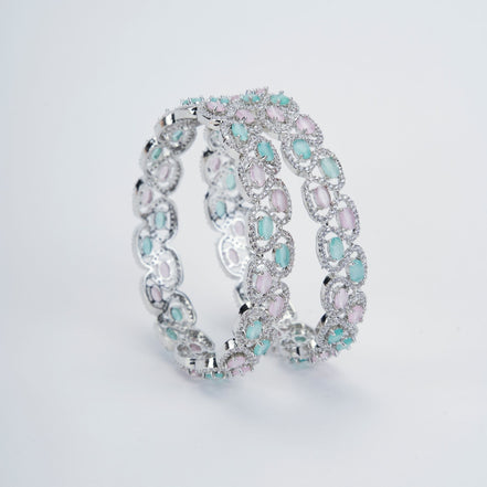 Bangles - Minty Fresh Rhodium Bangles Set (Pack of 2) Multicolor - Opal Touch