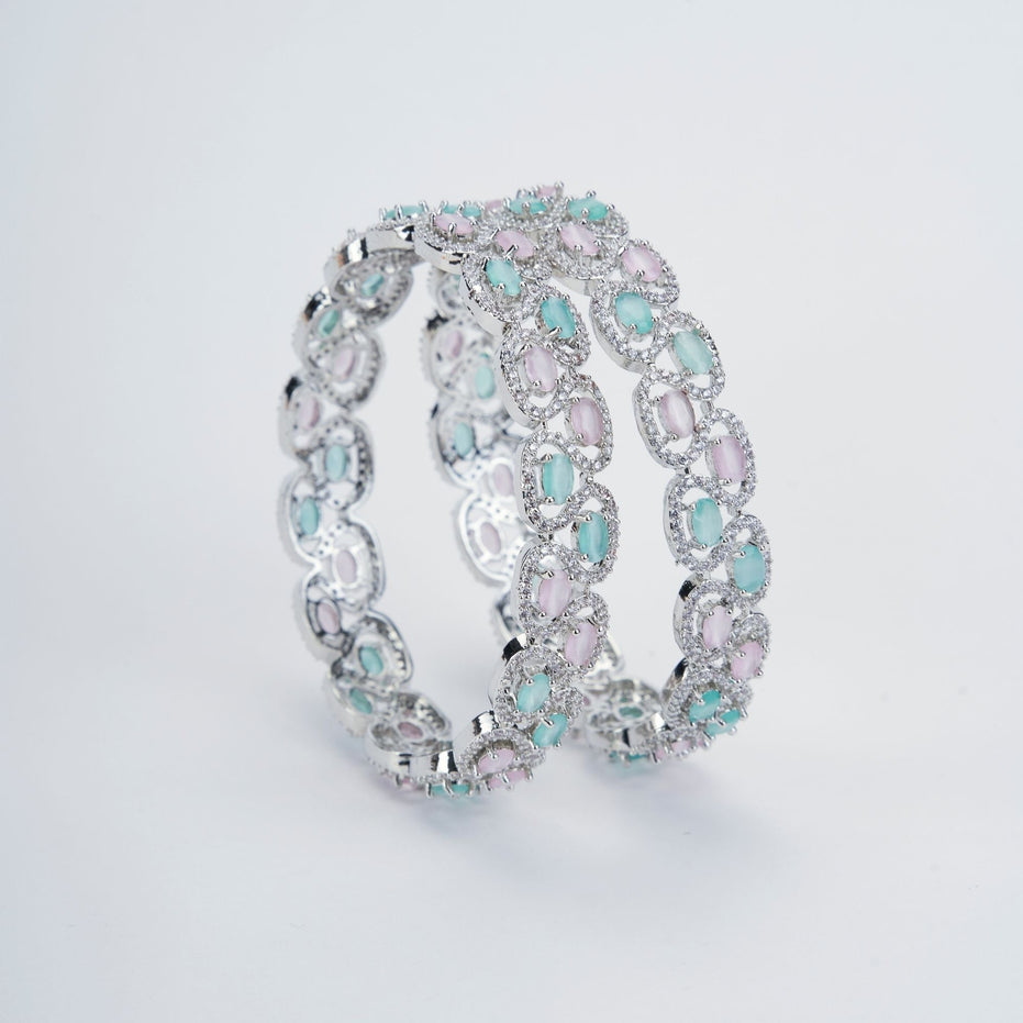 Bangles - Minty Fresh Rhodium Bangles Set (Pack of 2) Multicolor - Opal Touch