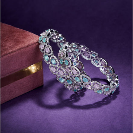 Bangles - Minty Fresh Rhodium Bangles Set (Pack of 2) Multicolor - Opal Touch