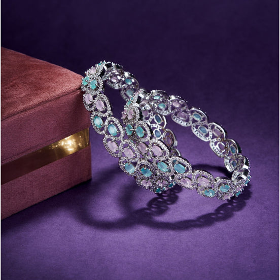 Bangles - Minty Fresh Rhodium Bangles Set (Pack of 2) Multicolor - Opal Touch