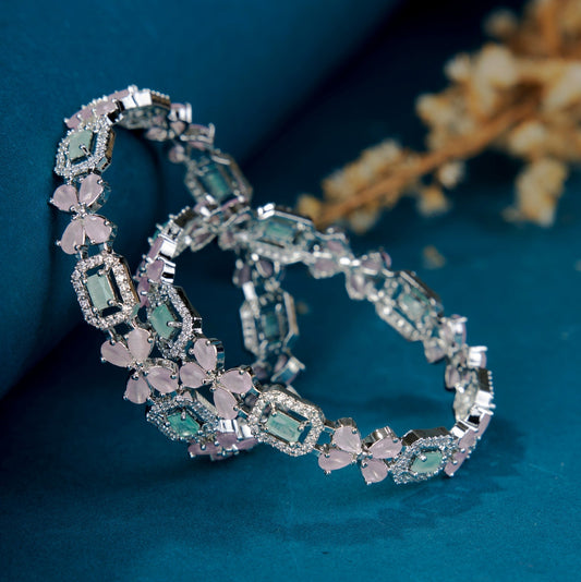 Opal Touch - Minty Fresh Rhodium Bangles Set (Pack of 2) - Bangles