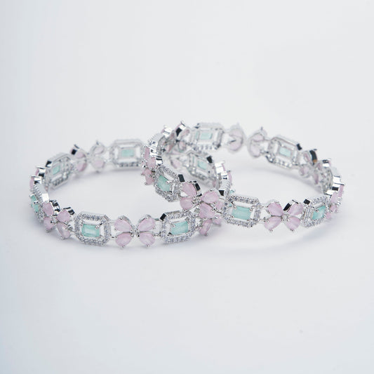Opal Touch - Minty Fresh Rhodium Bangles Set (Pack of 2) - Bangles